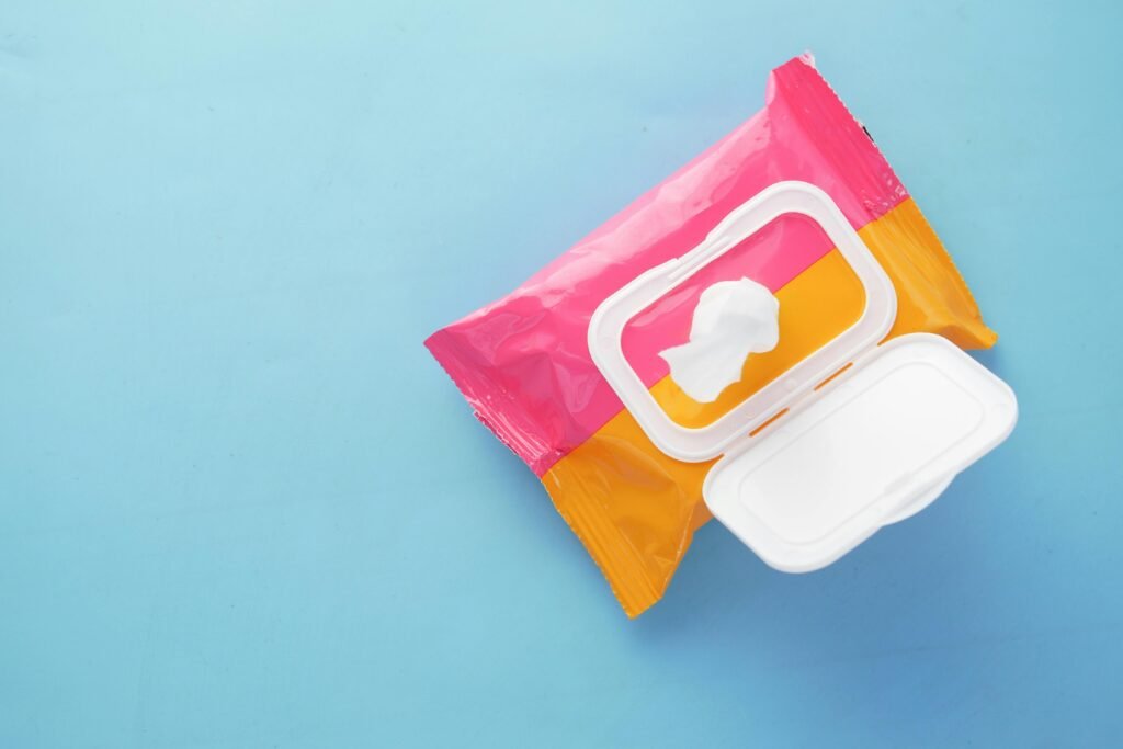 Feuchttücher in Verpackung